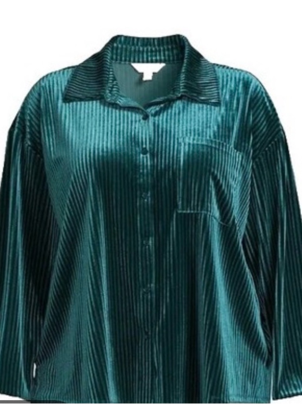 Terra & Sky Teal Velvet Ribbed Button-Down Shirt